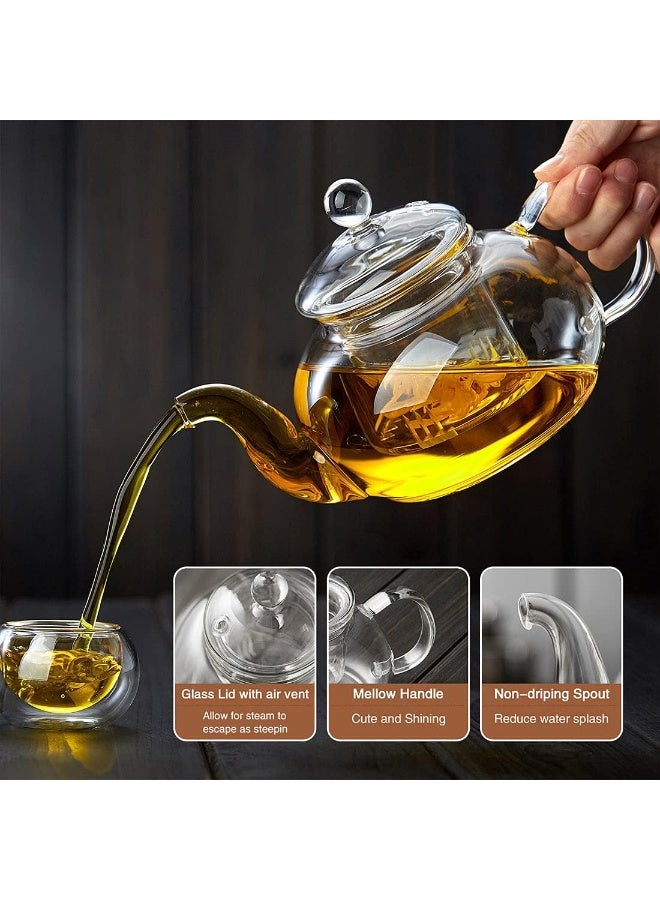 Glass Teapot with Removable Clear Infuser 20.3oz/ 600ml Stove Top & Microwave Safe Borosilicate Glass Kettle with Loose Leaf Tea Strainer For Flower Blooming Tea - Image 2